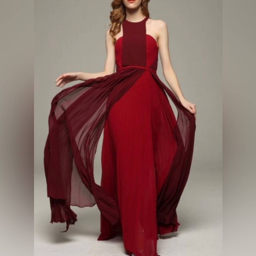 NWT Celeb pleated Crepe strapless Maxi Dress Formal prom, burgundy red, Sz.2 - Picture 2 of 13